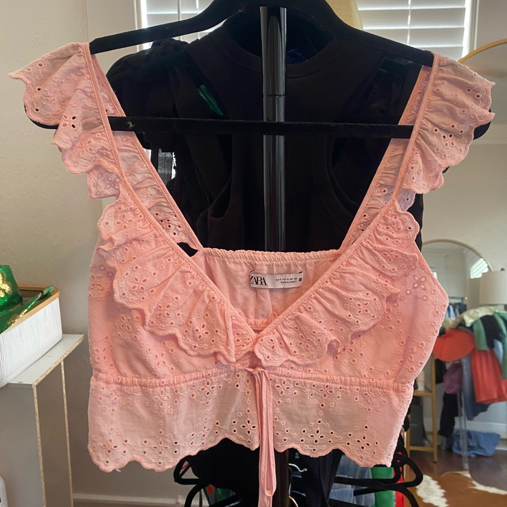 Zara Cropped Pink Eyelet Top